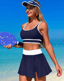 Emoswimsuit - High Waisted Bikini Sets Tummy Control Swim Skirt Two Piece Swim Suit Tummy Control Color Block Bathing Suit