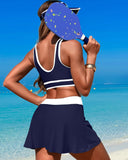 Emoswimsuit - High Waisted Bikini Sets Tummy Control Swim Skirt Two Piece Swim Suit Tummy Control Color Block Bathing Suit