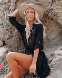 Emoswimsuit - Black Solid Color Tie Sun-proof Belt Sexy V Neck Cover Up