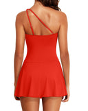 Emoswimsuit - Women One Piece Swim Dress One Shoulder Swimsuit with Skirt