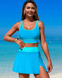Emoswimsuit - High Waisted Bikini Sets Tummy Control Swim Skirt Two Piece Swim Suit Tummy Control Color Block Bathing Suit