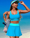 Emoswimsuit - High Waisted Bikini Sets Tummy Control Swim Skirt Two Piece Swim Suit Tummy Control Color Block Bathing Suit