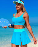 Emoswimsuit - High Waisted Bikini Sets Tummy Control Swim Skirt Two Piece Swim Suit Tummy Control Color Block Bathing Suit