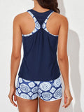 Emoswim - Womens Athletic 3 Piece Tankini Swimsuits with Shorts Swim Tank Tops
