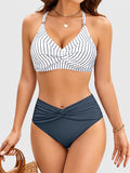 Emoswim - Women's High Waisted Bikini Sets Matel Tummy Control Swimsuits V Neck Twist Front Bathing Suit