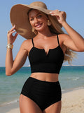 Emoswim - Womens High Waisted Bikini Sets Ruched Tummy Control 2 Piece Swimsuits Adjustable Straps Bathing Suits Beach Swimwear