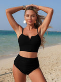 Emoswim - Womens High Waisted Bikini Sets Ruched Tummy Control 2 Piece Swimsuits Adjustable Straps Bathing Suits Beach Swimwear