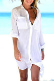 Emoswimsuit - White Pocket Long Sleeve Cover Up