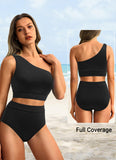 Emoswim - One Shoulder High Waisted Bikini Sets Two Piece Swimsuit Tummy Control