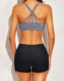 Emoswim - Women's 3 Piece Scoop Neck Criss Cross Tankini Swimsuits
