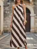 Stripe One Shoulder Maxi Dress_CWDMD02799