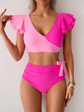 Emoswimsuit - Womens High Waisted Bathing Suits Tummy Control Two Piece Swimsuits Ruffle Bikini Sets Criss Cross Ruched Swimwear