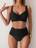 Emoswim - Women's High Waisted Bikini Sets Twist Front Two Piece Swimsuit Ruched Tummy Control Bathing Suits
