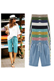 Emoswimsuit - Women's Elastic Waist Knee Length Casual Cotton Bermuda Shorts with Drawstring