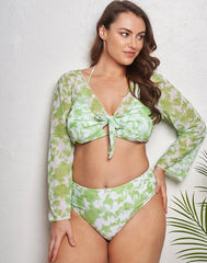 Emoswimsuit-Green Halter Long Sleeve Tulle Bikini Set