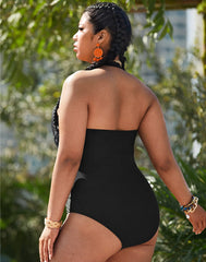 Emoswimsuit-Black U-Neck Halterneck One Piece Swimsuit