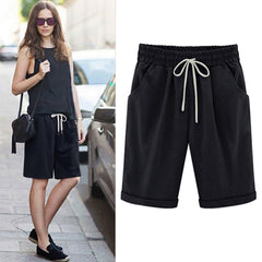 Emoswimsuit - Women's Elastic Waist Knee Length Casual Cotton Bermuda Shorts with Drawstring