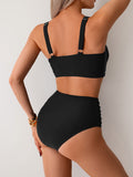 Emoswim - Women's High Waisted Bikini Sets Twist Front Two Piece Swimsuit Ruched Tummy Control Bathing Suits