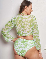 Emoswimsuit-Green Halter Long Sleeve Tulle Bikini Set