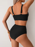 Emoswimsuit - Women's High Waisted Bikini Sets Twist Front Two Piece Swimsuit Ruched Tummy Control Bathing Suits