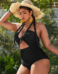 Emoswimsuit-Black U-Neck Halterneck One Piece Swimsuit