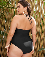 Emoswimsuit-Black V-Neck Halter One Piece Swimsuit