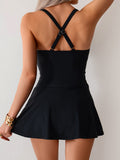 Emoswim - Women's Twisted Ruched Swim Dress Slit Strap Tankini Swimsuit