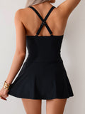 Emoswimsuit - Women's Twisted Ruched Swim Dress Slit Strap Tankini Swimsuit