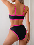 Emoswimsuit - Women's Bikini Sets High Waisted Color Block Swimwear Sexy Cut Out Bathing Suit Sporty Two Piece Swimsuits