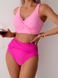 Emoswimsuit - Women's High Waisted Bikini Sets Solid Pleated 2 Piece Swimsuits Sexy Beach Sets with Removable Pads