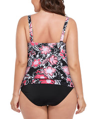 Emoswimsuit - Pink Floral Strap Blouson Tankini Top