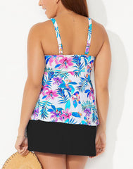 Emoswimsuit-V-Neck Twist Tankini Set With Side Slit Skirt