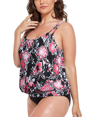 Emoswimsuit - Pink Floral Strap Blouson Tankini Top