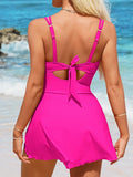 Emoswim - Womens One Piece Swimsuit Tummy Control Bathing Suit Scalloped Modest Tie Knot Swim Dress