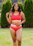 Emoswimsuit - Red Colorblock Cut Back Bikini Set
