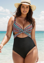 Emoswimsuit - Aztec Cut Out Underwire One Piece Swimsuit