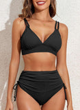 Emoswimsuit - Women's Bikini Sets Two Piece Swimsuit V Neck High Waisted Ruched Tummy Control Bathing Suit