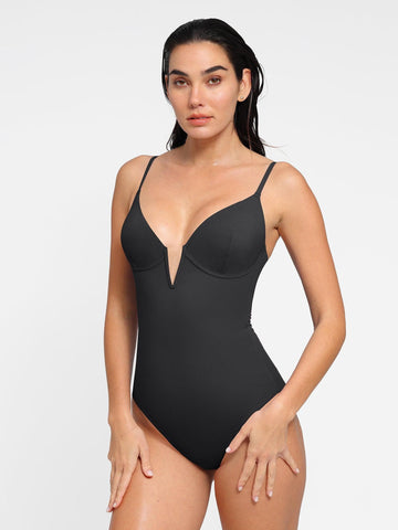 Emoswim - Shapewear Swimsuit Deep V-Neck One-Piece Low-Back