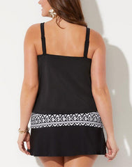 Emoswimsuit - Black Loop Strap Blouson Tankini With A-Line Swim Skirt