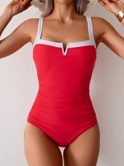 Emoswimsuit - Women's One Piece Swimsuits Color Block Slimming Tummy Control Bathing Suit V Vired Full Coverage Swimwear
