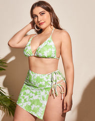 Emoswimsuit-Light Green Halterneck Sideways Lace-Up Bikini Set