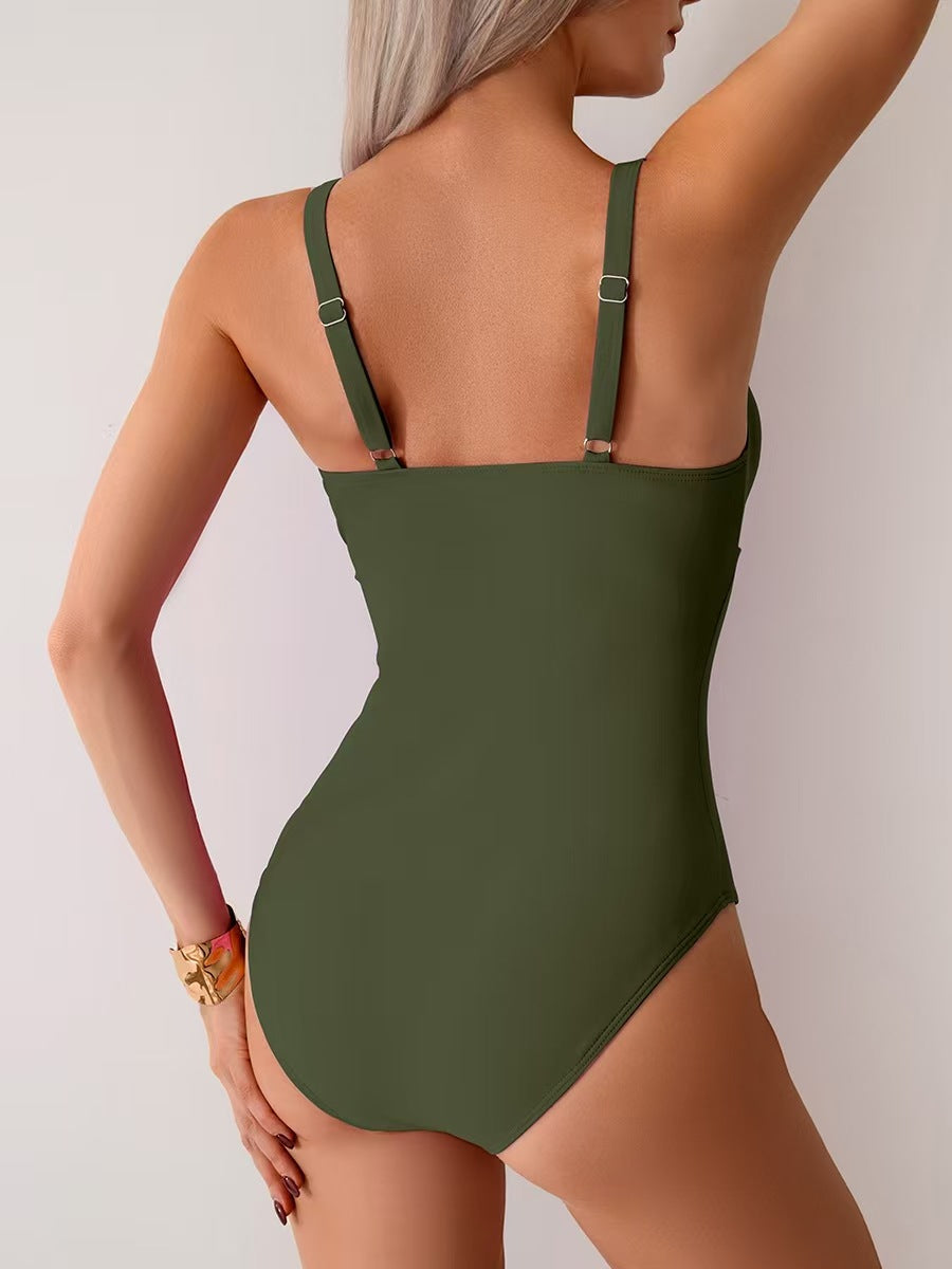 Emoswimsuit - Women's One Piece Swimsuit Sexy Mesh Sheer Tummy Control Bathing Suit Cross Twist Front Swimwear