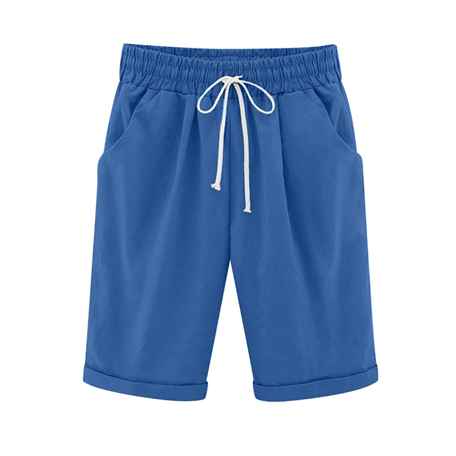 Emoswimsuit - Women's Elastic Waist Knee Length Casual Cotton Bermuda Shorts with Drawstring