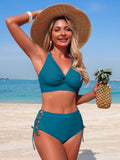 Emoswim - Womens Sexy V Neck 2 Piece Bikini Sets Cheeky High Cut Tie Side Bathing Suit Summer Beach Swimwear