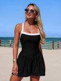 Emoswim - Womens Sleeveless Swim Romper Criss Cross One Pieces Tummy Control Rompers Swimsuit with Shorts
