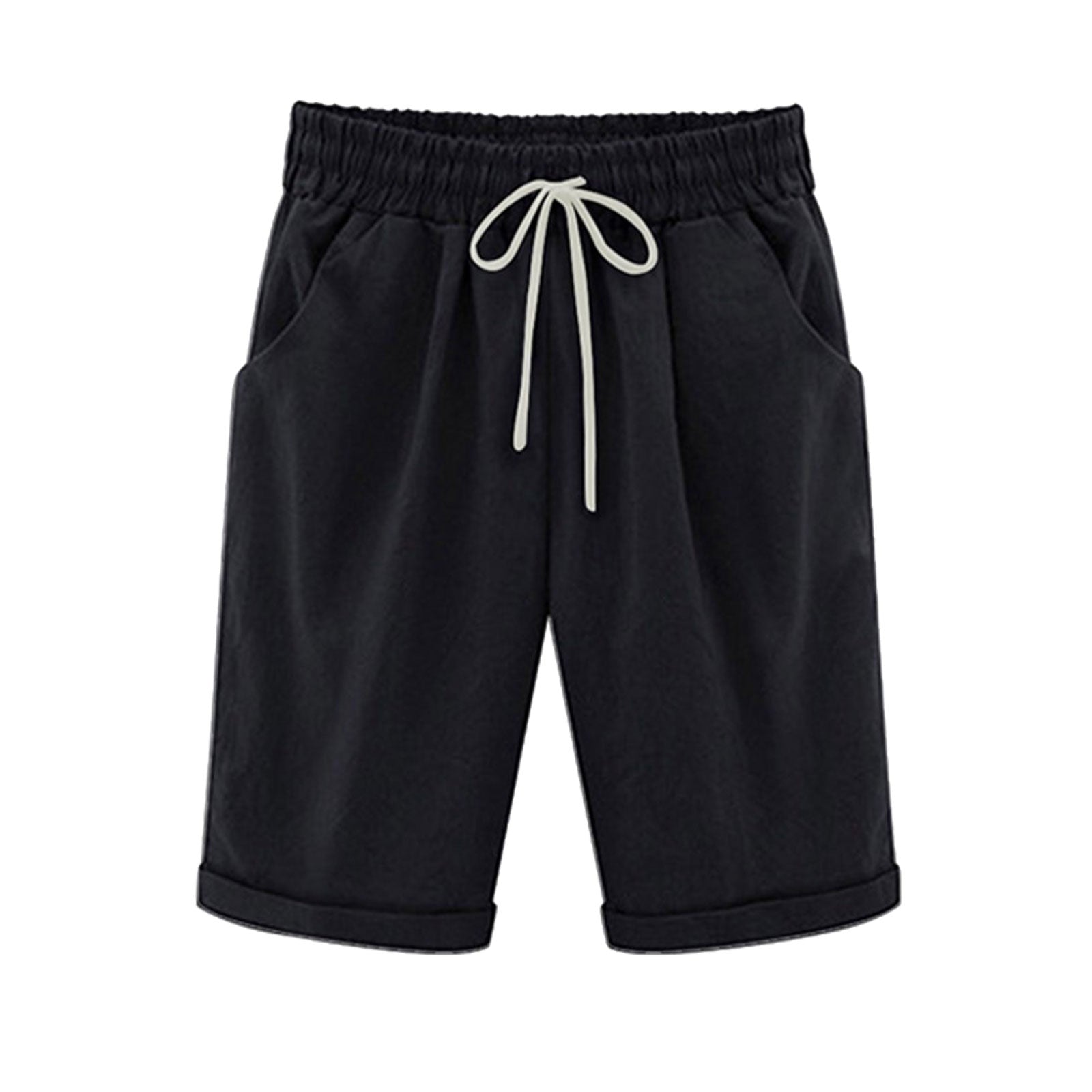 Emoswimsuit - Women's Elastic Waist Knee Length Casual Cotton Bermuda Shorts with Drawstring