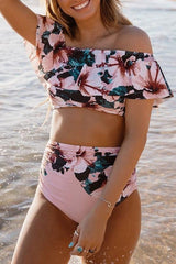 Emoswimsuit - Shoulder Ruffle Floral Swim Bikini