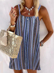 Emoswimsuit - Casual Multi color Striped Spaghetti Mini Dress