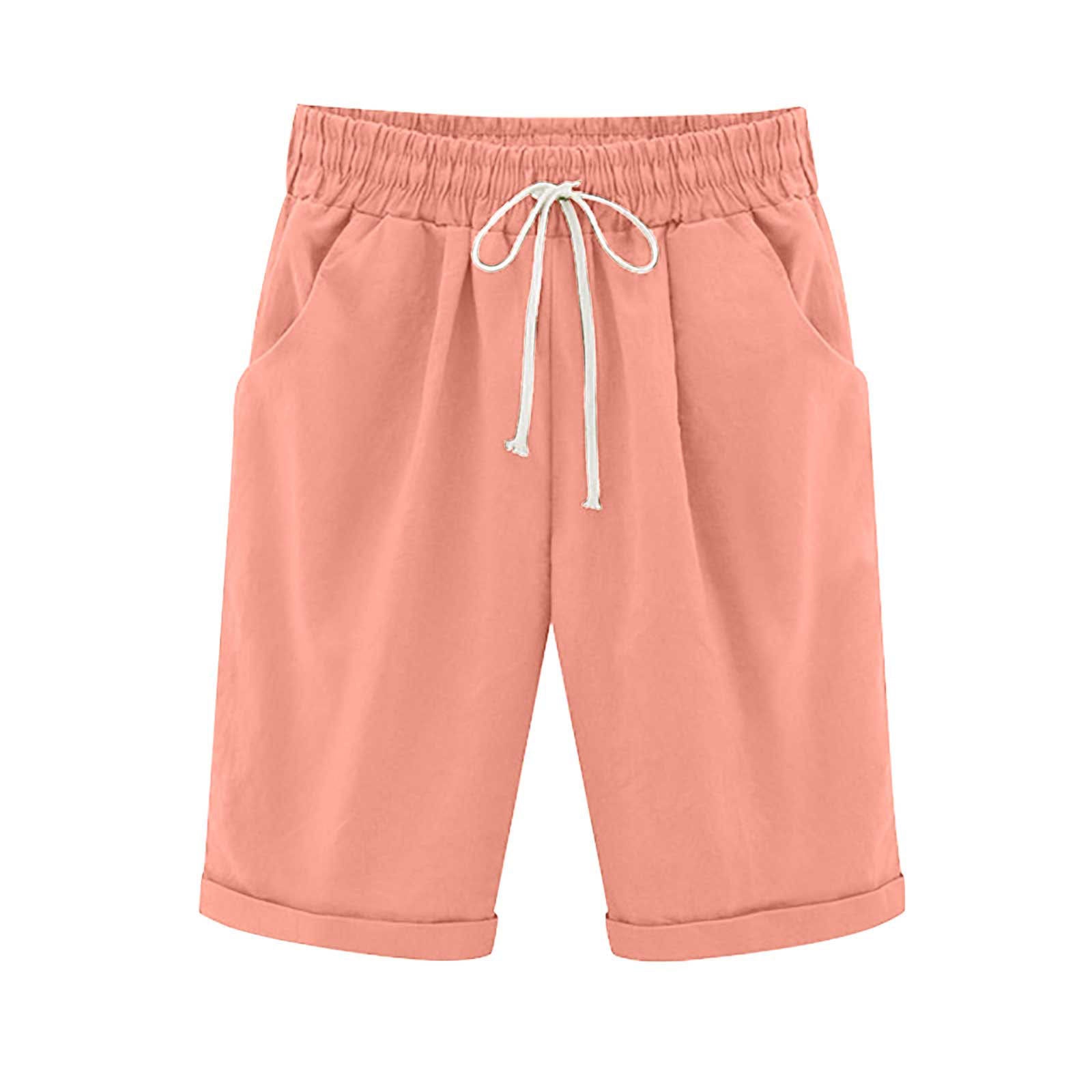 Emoswimsuit - Women's Elastic Waist Knee Length Casual Cotton Bermuda Shorts with Drawstring
