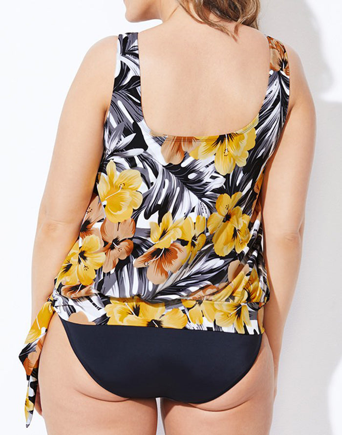 Emoswimsuit - Everlasting Floral Side Tie Blouson Tankini Set